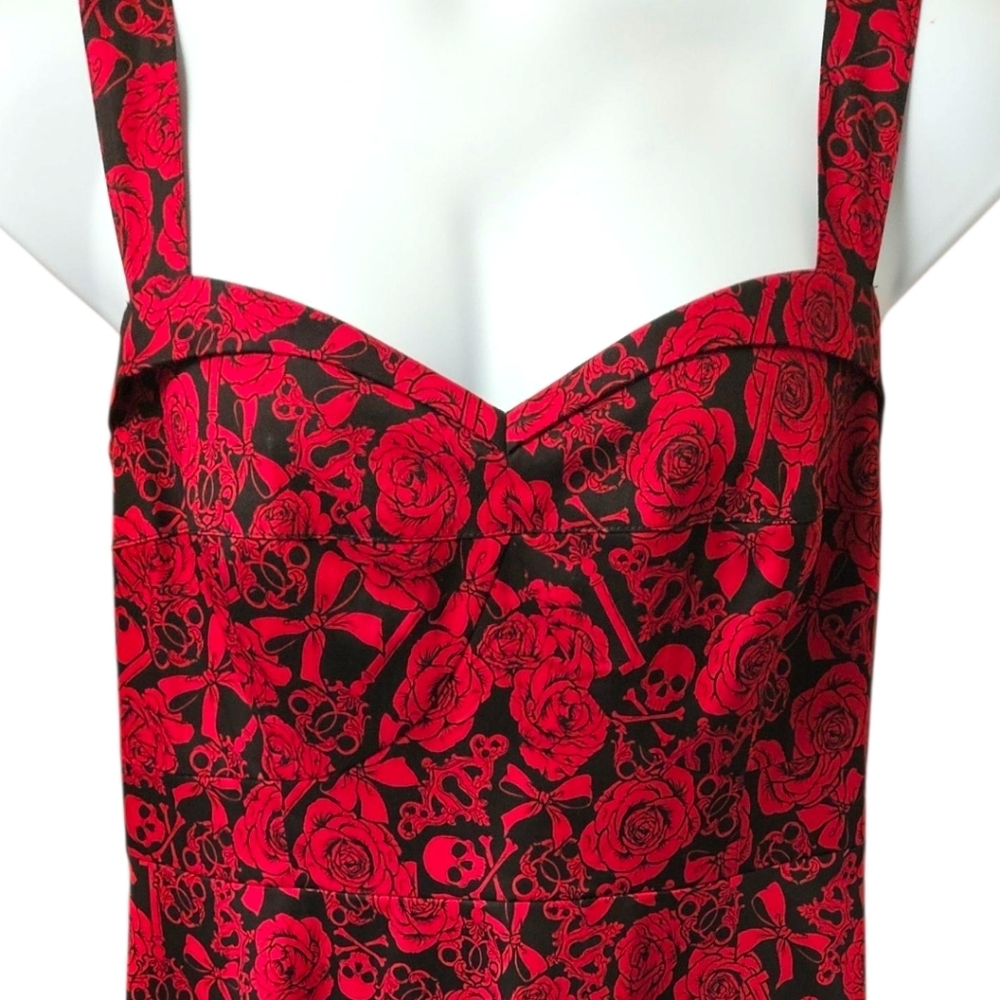 TORRID 18 Unique gothic Retro Chic Red Roses, Skulls, Keys fit & flare dress - Picture 5 of 15